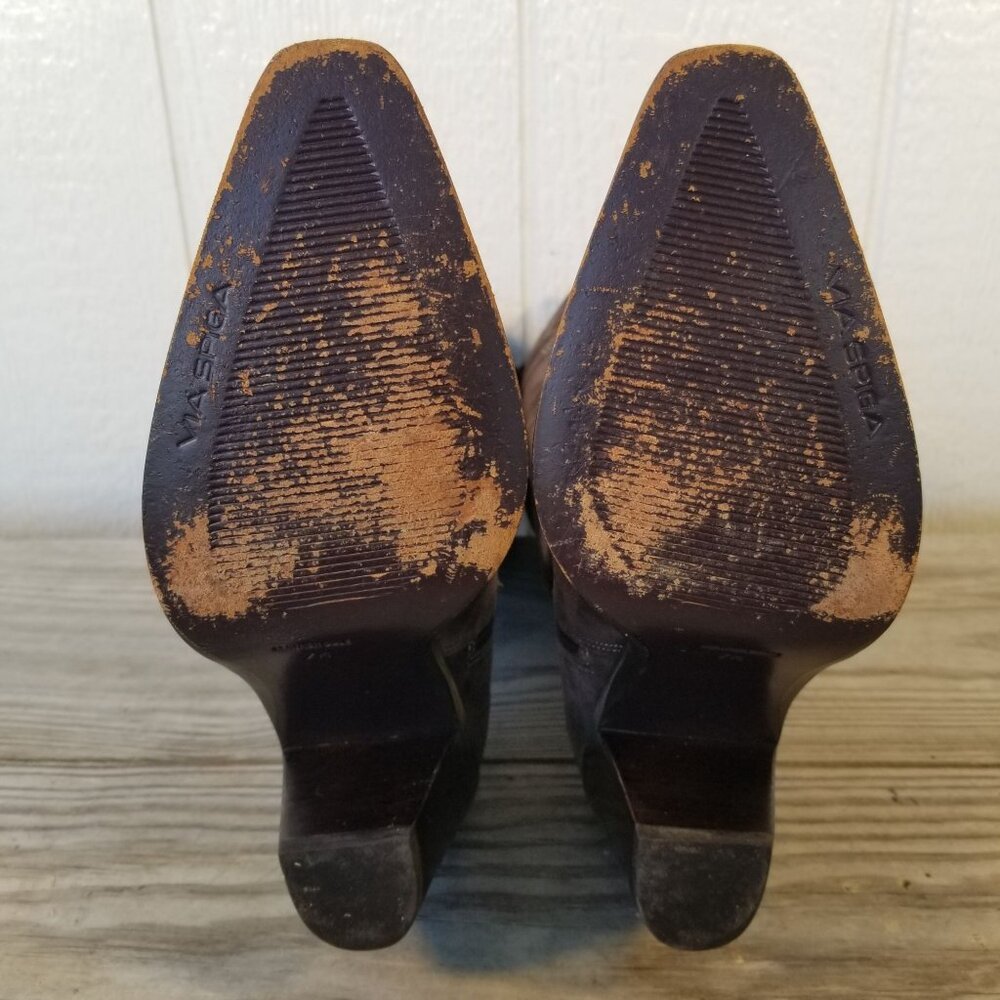 Via Spiga Womens Brown Suede Leather Stacked Heel Boots 7 M Brazil - Picture 7 of 13